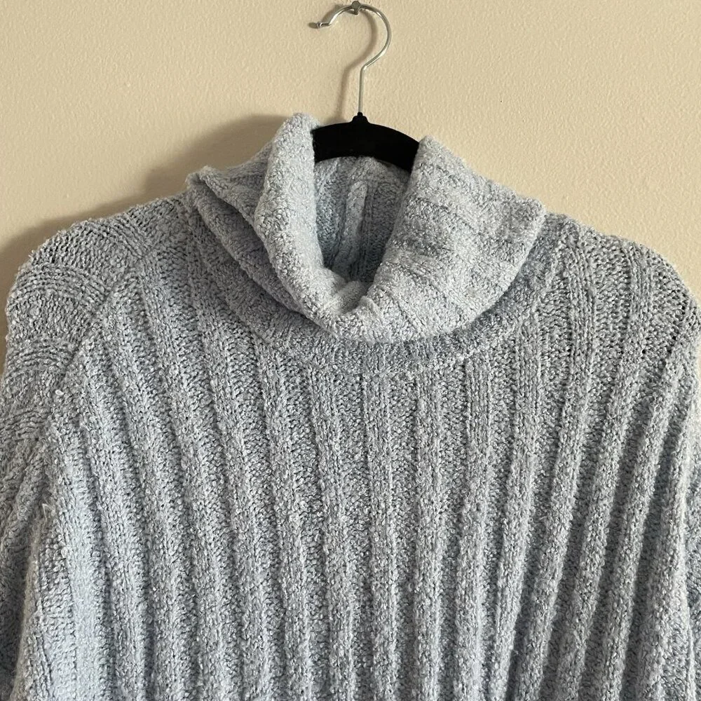 American Eagle Women Sz L Blue Turtleneck Long Sleeve Oversized Cropped Sweater